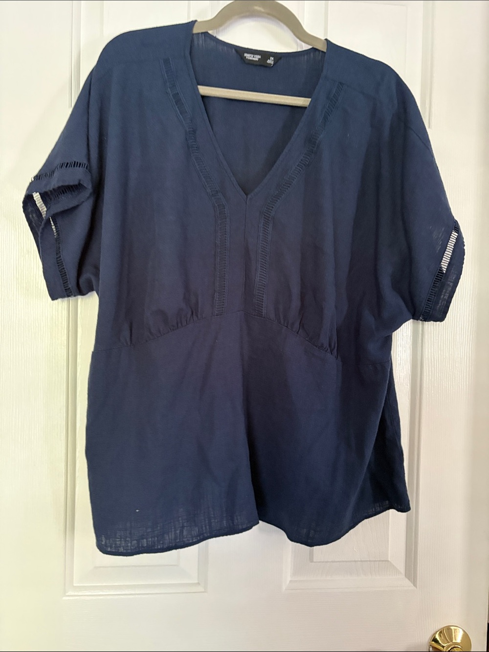 Navy V-Neck Short Sleeve Top